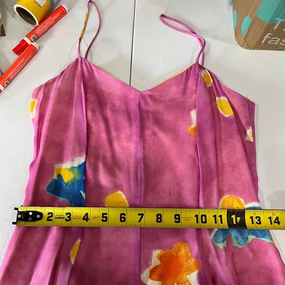 Vintage Cache Pink Large Flower Wide Leg Chiffon Jumpsuit Womens Size 4 - Picture 8 of 11